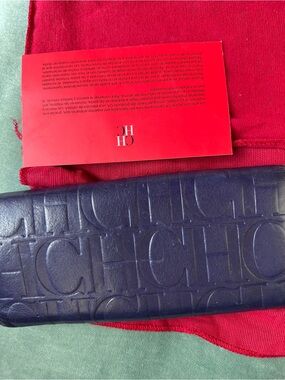 Carolina Herrera Embossed Leather Wallet in Deep Blue